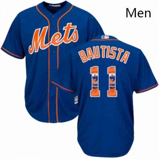 Mens Majestic New York Mets 11 Jose Bautista Authentic Royal Blue Team Logo Fashion Cool Base MLB Jersey